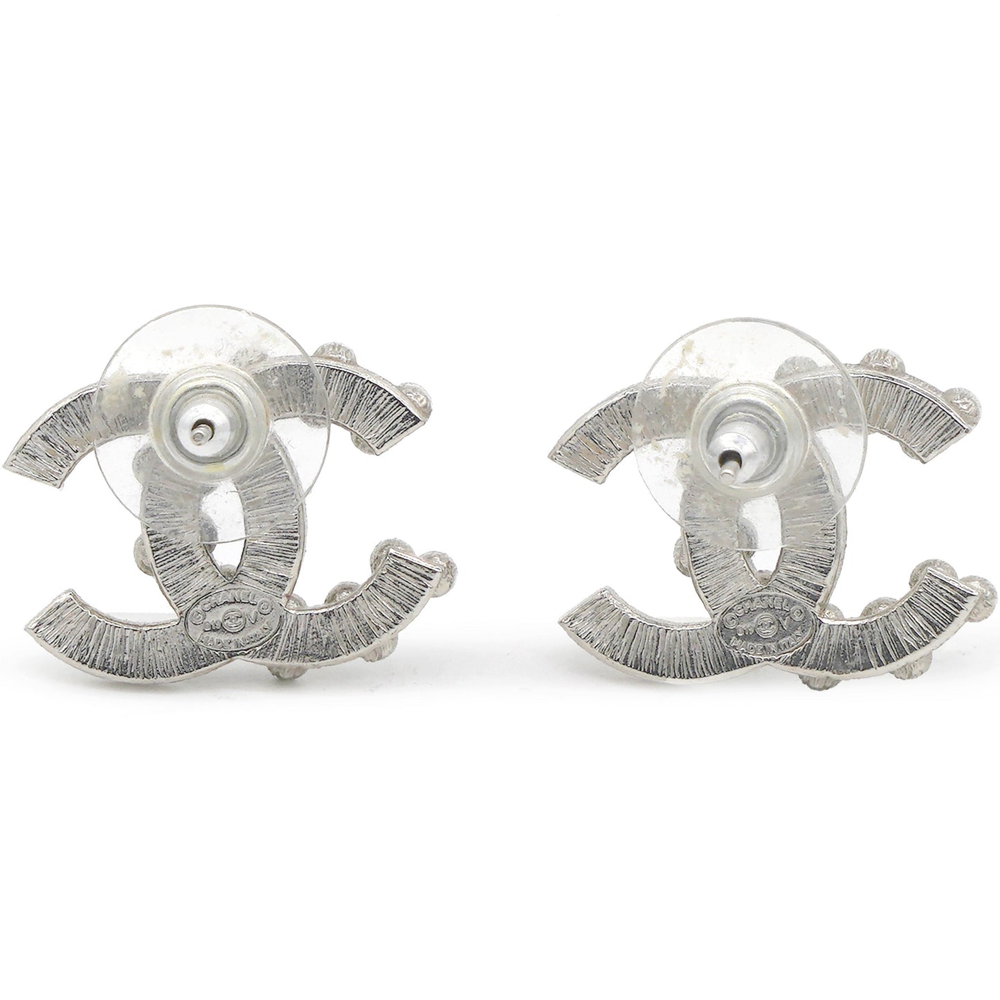 Sliver Crystal CC logo Earrings