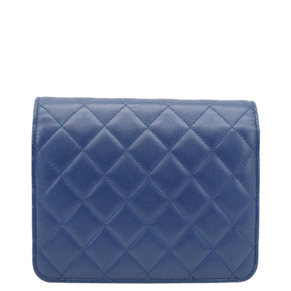 Chanel Square Wallet On Chain Quilted Leather Crossbody Bag Blue