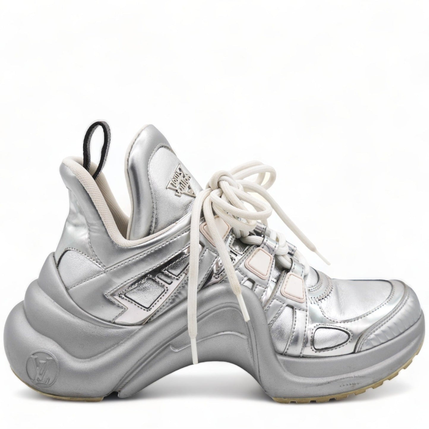 Louis-vuitton Metallic Calfskin Technical Nylon LV Archlight Sneakers Silver 36