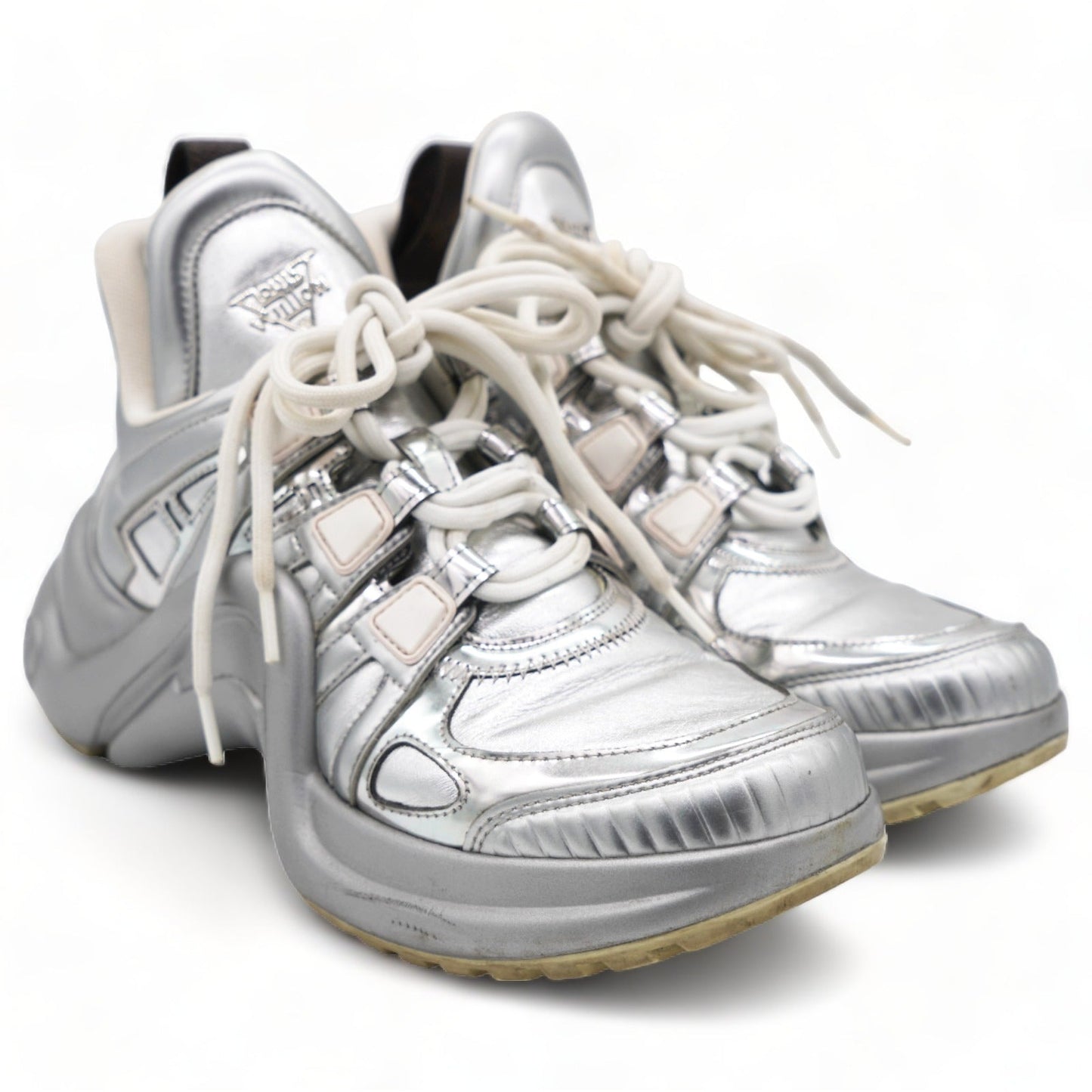 Louis-vuitton Metallic Calfskin Technical Nylon LV Archlight Sneakers Silver 36