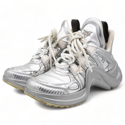 Louis-vuitton Metallic Calfskin Technical Nylon LV Archlight Sneakers Silver 36