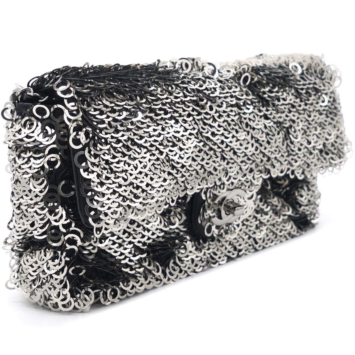 Sequin Small Single Flap Black White