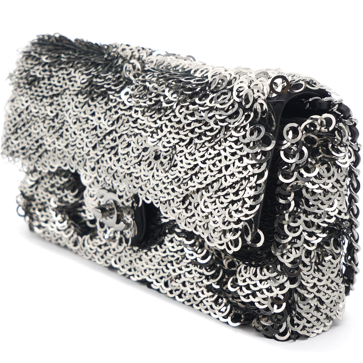Sequin Small Single Flap Black White
