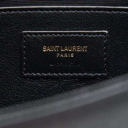 SAINT LAUREN KATE CLUTCH IN GRAIN DE POUDRE EMBOSSED LEATHER BLACK GHW