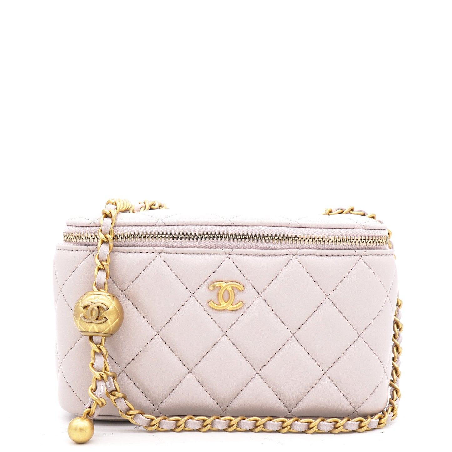 Lambskin Quilted Pearl Crush Small Vanity Case With Chain Lilac