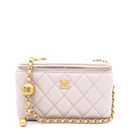 Lambskin Quilted Pearl Crush Small Vanity Case With Chain Lilac
