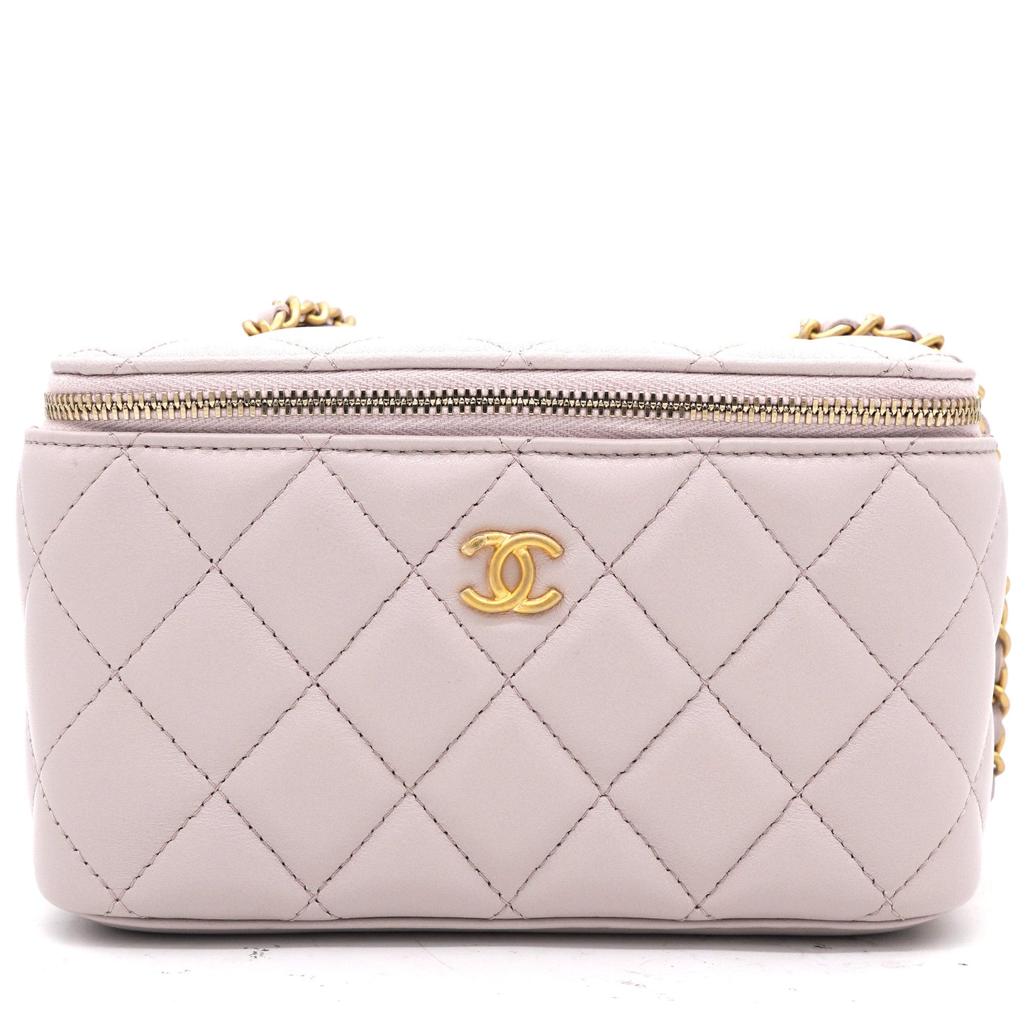 Lambskin Quilted Pearl Crush Small Vanity Case With Chain Lilac