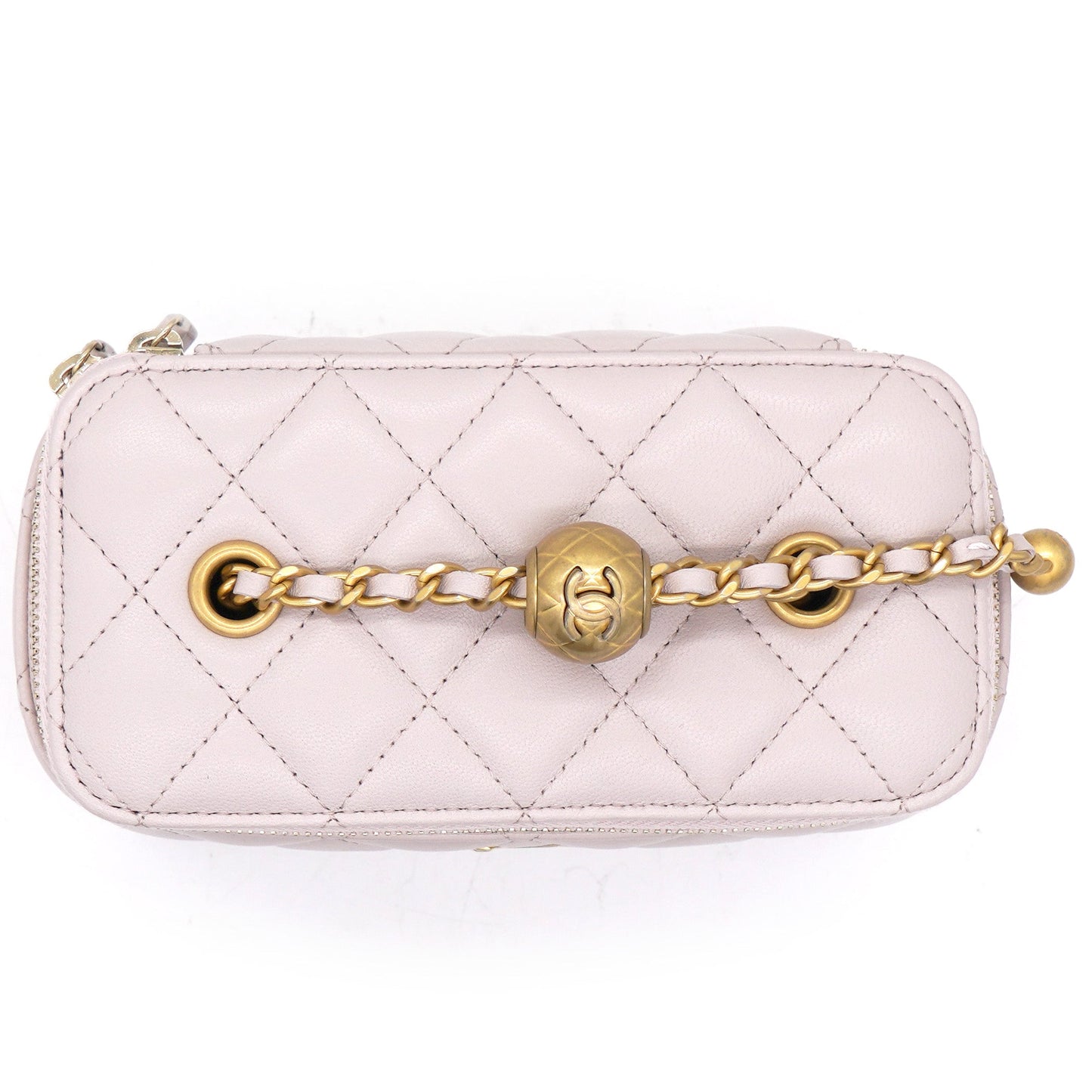 Lambskin Quilted Pearl Crush Small Vanity Case With Chain Lilac
