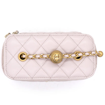 Lambskin Quilted Pearl Crush Small Vanity Case With Chain Lilac