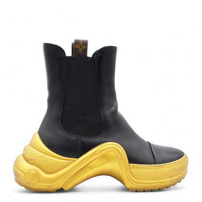 Louis-vuitton Stretch Textile Monogram LV Archlight Sneaker Boots Black Gold Size 37