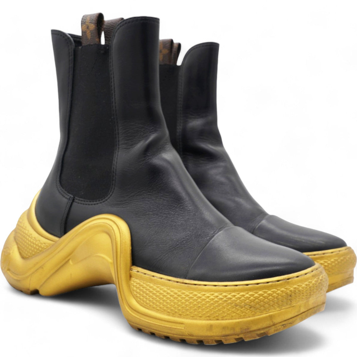 Louis-vuitton Stretch Textile Monogram LV Archlight Sneaker Boots Black Gold Size 37
