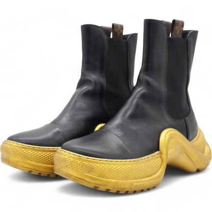 Louis-vuitton Stretch Textile Monogram LV Archlight Sneaker Boots Black Gold Size 37