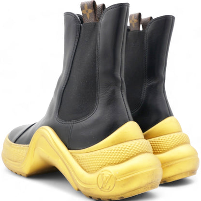 Louis-vuitton Stretch Textile Monogram LV Archlight Sneaker Boots Black Gold Size 37