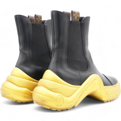 Louis-vuitton Stretch Textile Monogram LV Archlight Sneaker Boots Black Gold Size 37