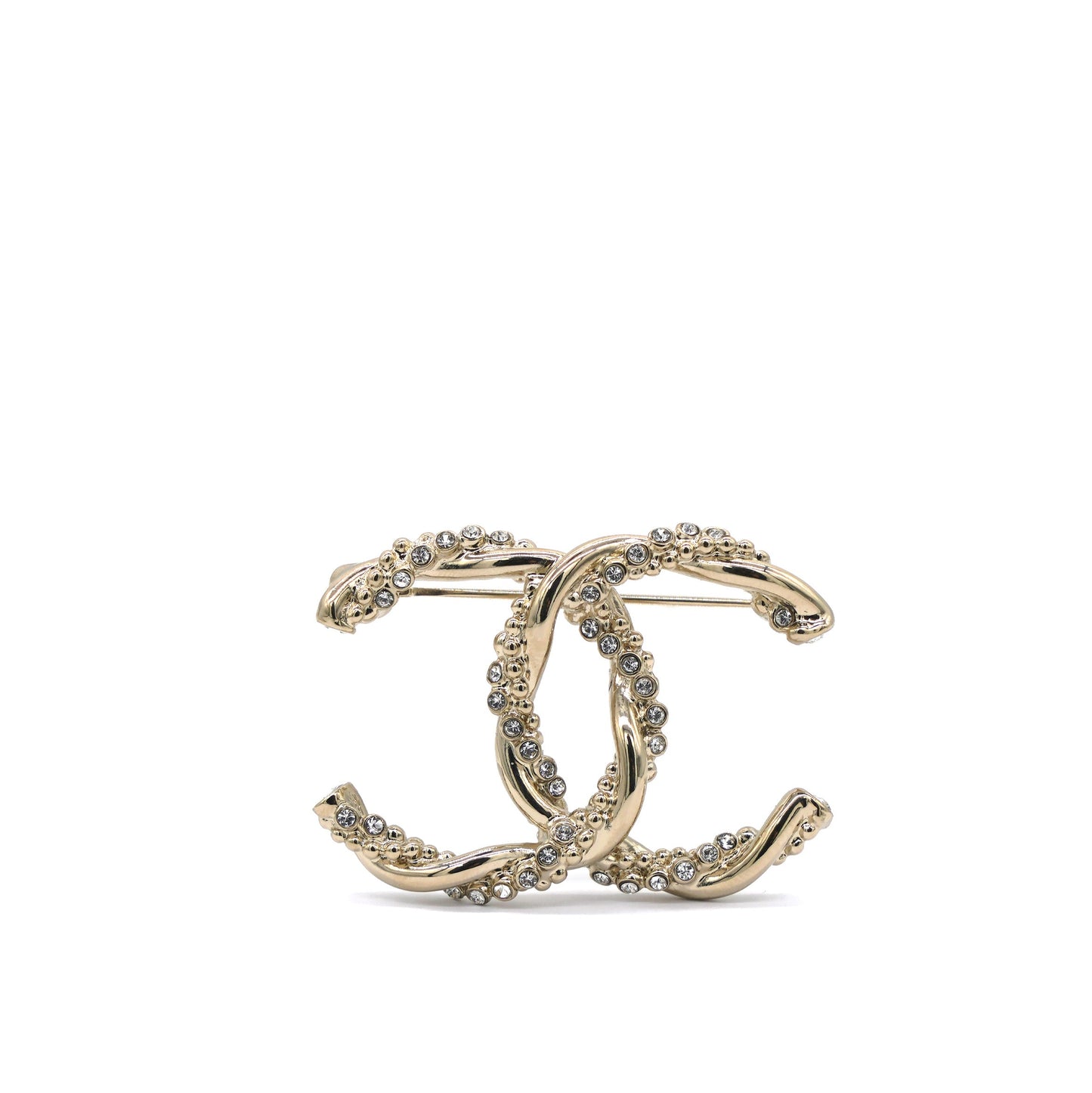 Metal Crystal Twisted CC Brooch Light Gold
