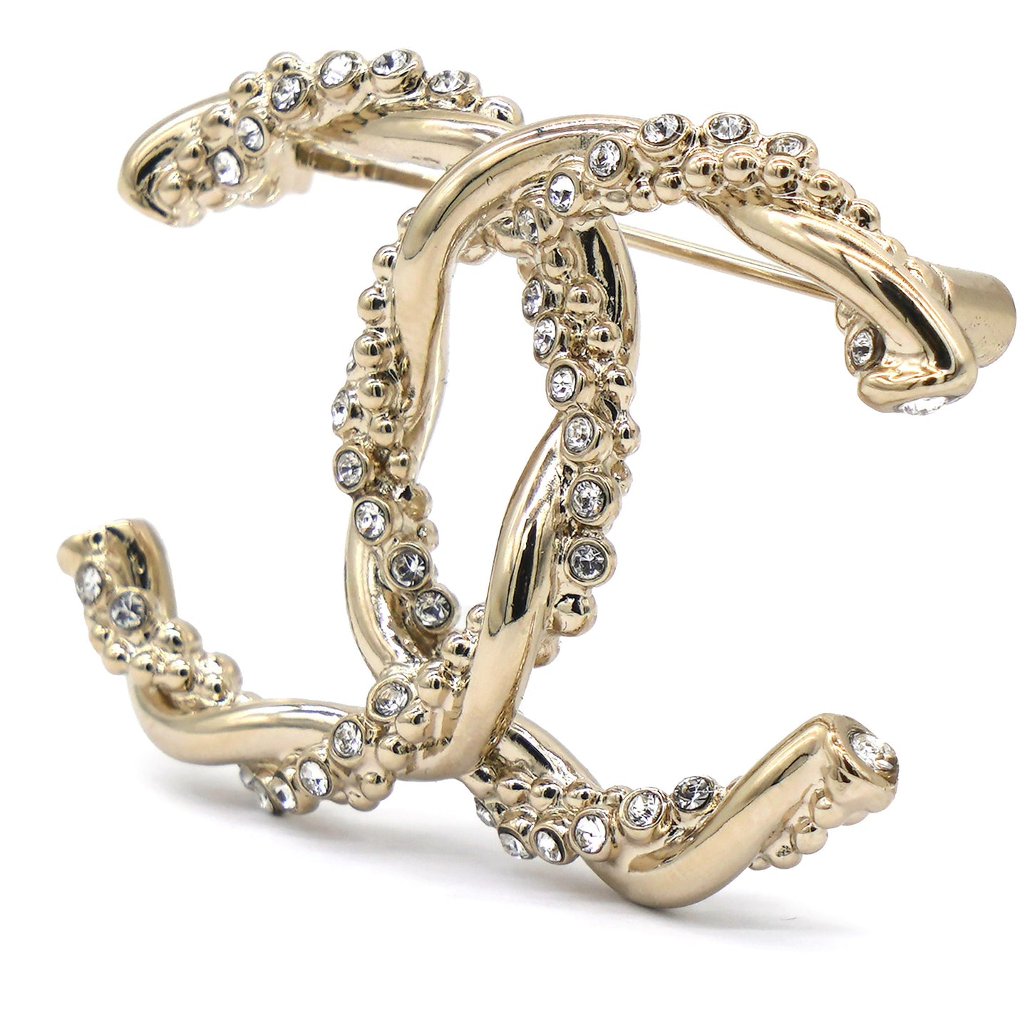 Metal Crystal Twisted CC Brooch Light Gold
