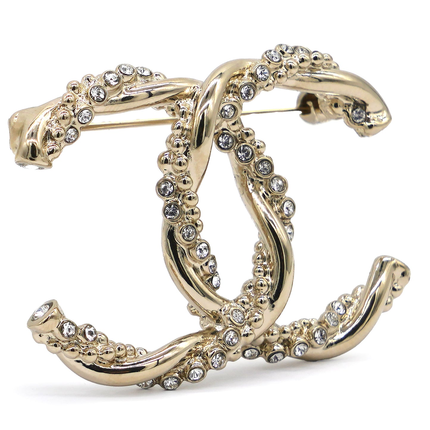 Metal Crystal Twisted CC Brooch Light Gold