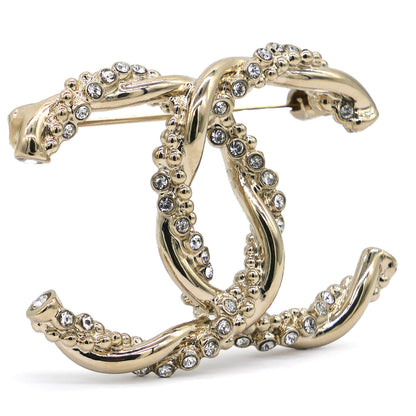 Metal Crystal Twisted CC Brooch Light Gold