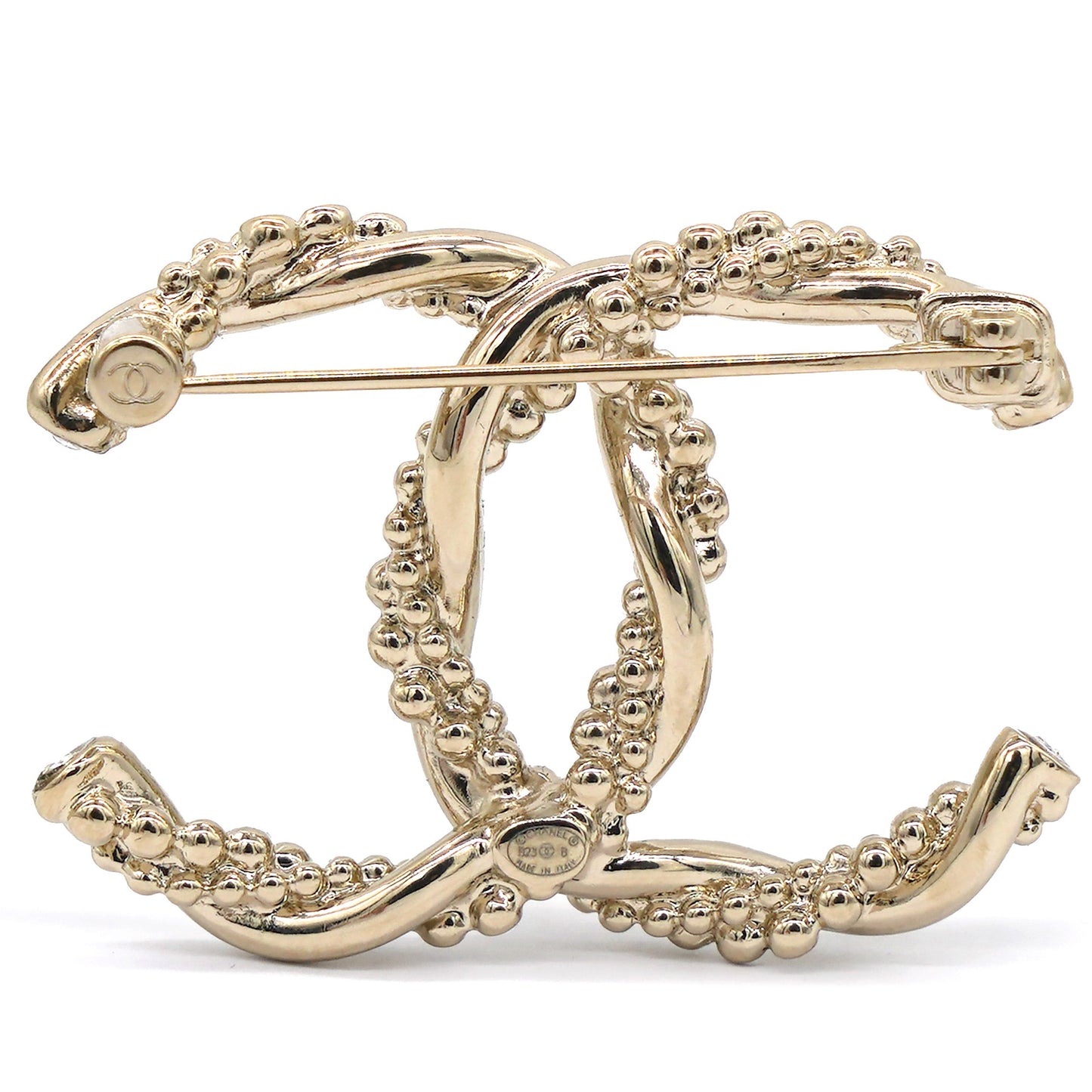 Metal Crystal Twisted CC Brooch Light Gold