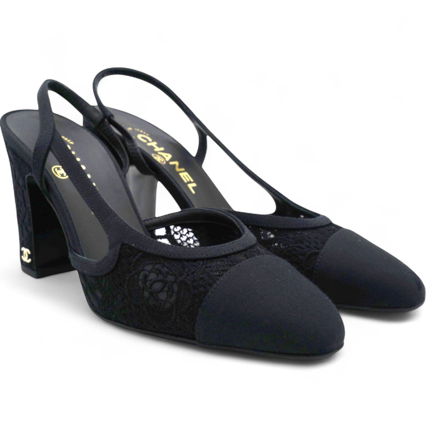 Lace Grosgrain Cap Toe CC Slingback Pumps Size37.5