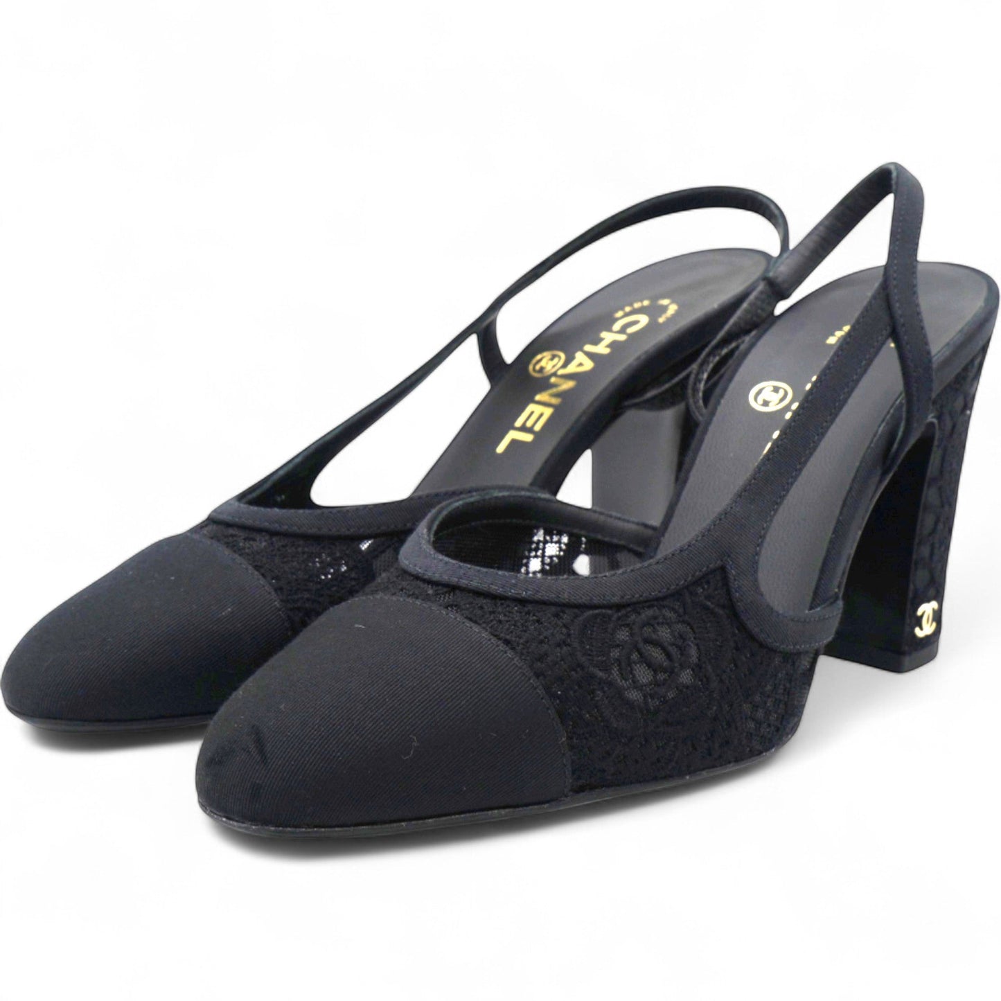 Lace Grosgrain Cap Toe CC Slingback Pumps Size37.5