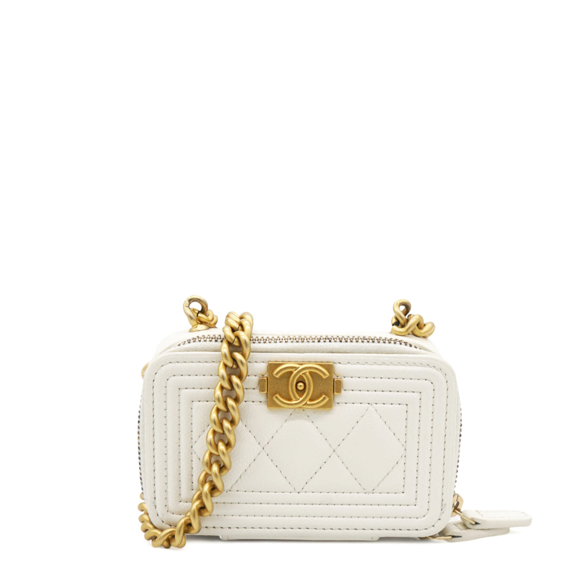 White caviar mini boy clutch on chain