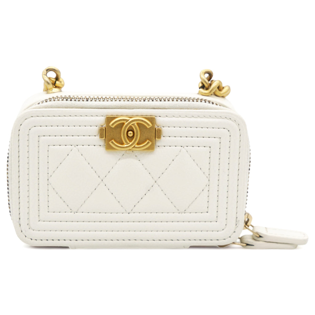 White caviar mini boy clutch on chain