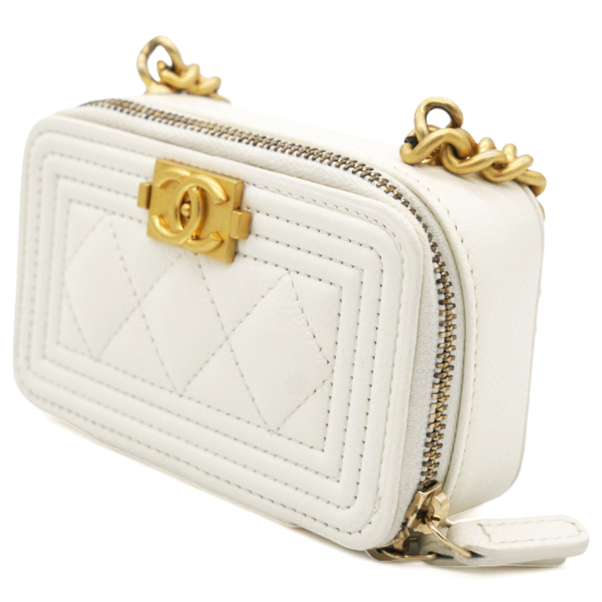 White caviar mini boy clutch on chain