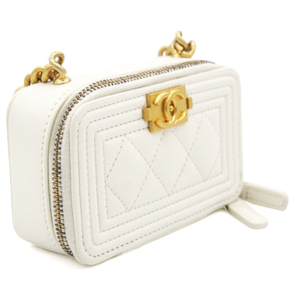 White caviar mini boy clutch on chain