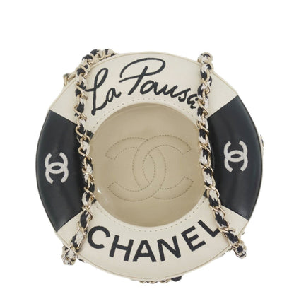 Chanel Coco Lifesaver Leather Round Crossbody Bag White