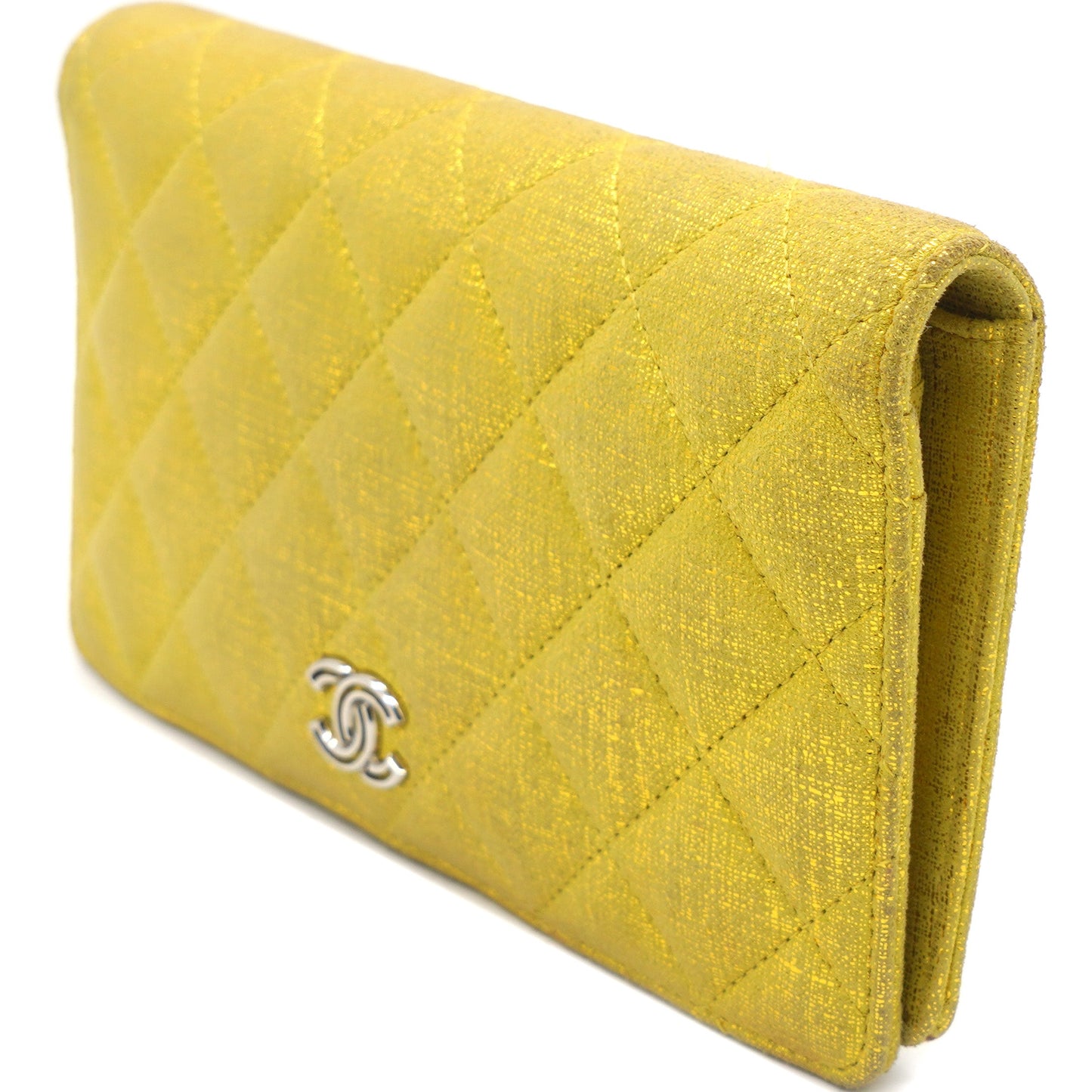 Calfskin Quilted Yen Wallet Textured Gold