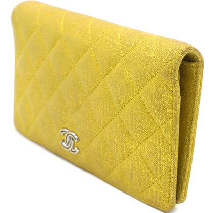Calfskin Quilted Yen Wallet Textured Gold