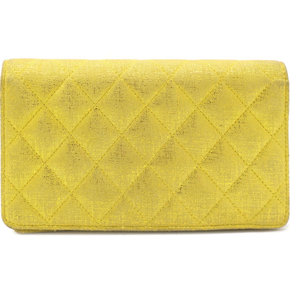 Calfskin Quilted Yen Wallet Textured Gold