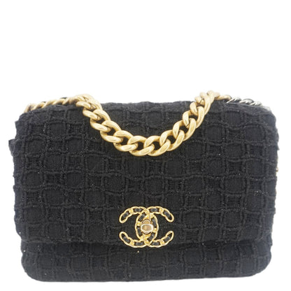 Chanel 19 Flap Medium Tweed Shoulder Bag Black