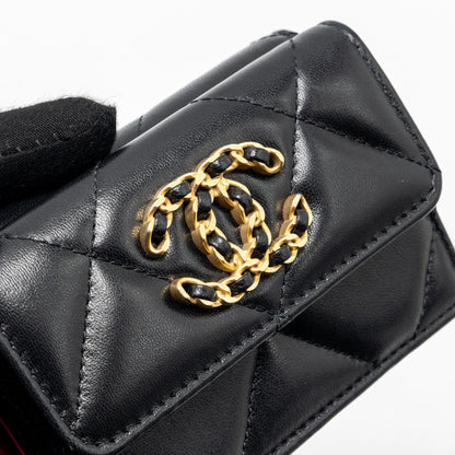 Chanel 19 compact wallet lambskin black GHW (microchip)