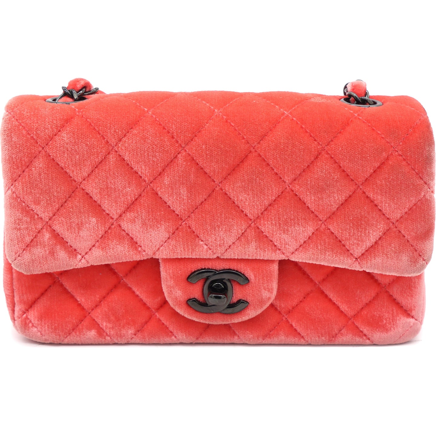 Velvet Quilted Mini Rectangular Flap Peachy Pink