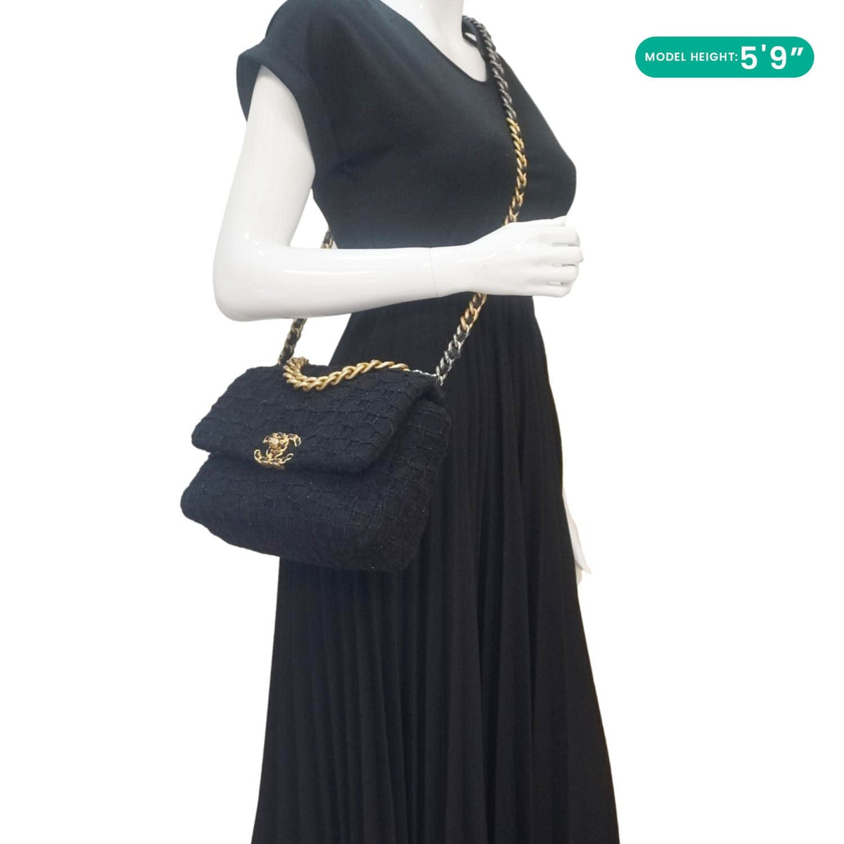 Chanel 19 Flap Medium Tweed Shoulder Bag Black