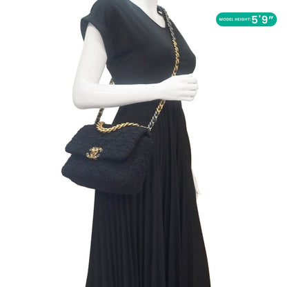 Chanel 19 Flap Medium Tweed Shoulder Bag Black
