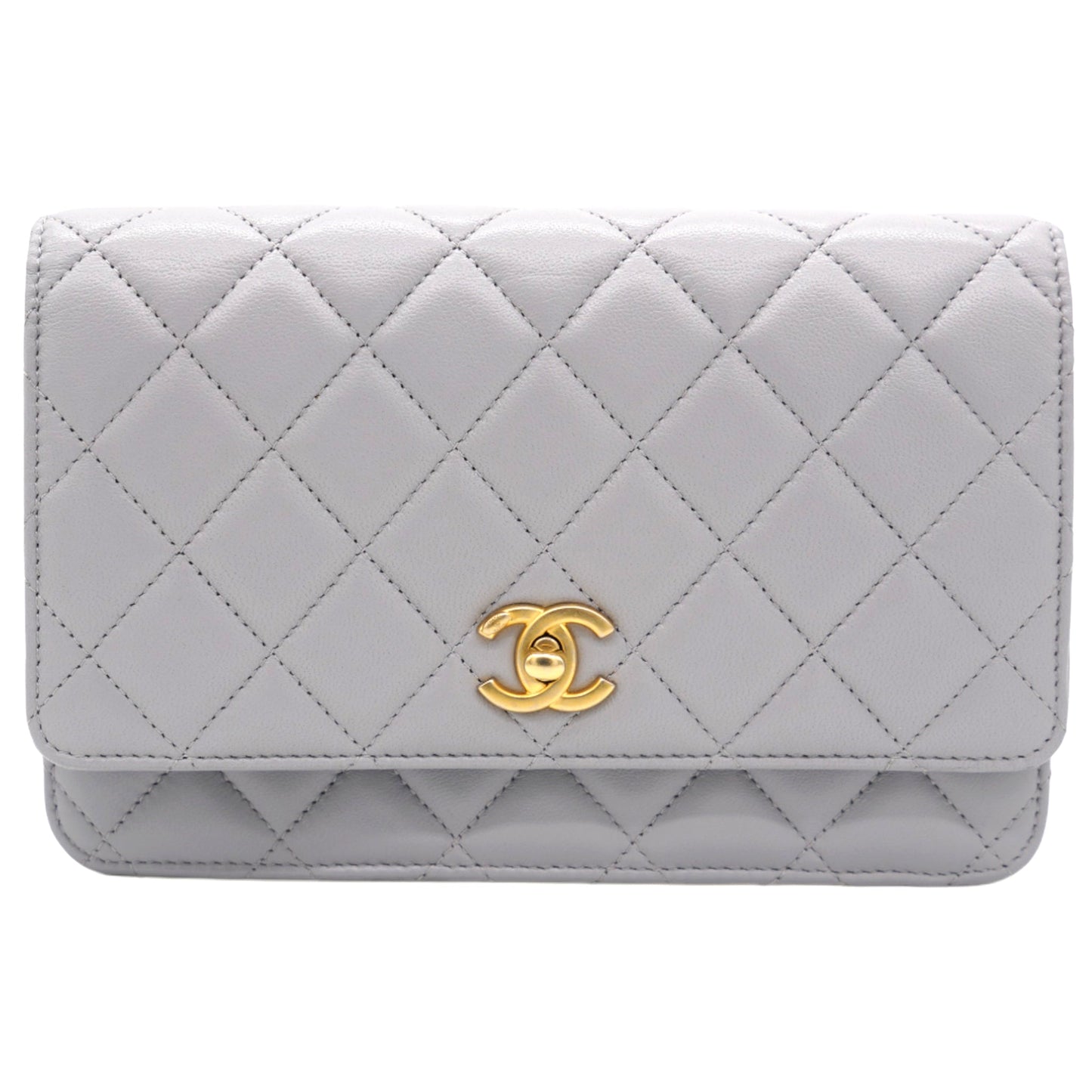 Lambskin Quilted CC Pearl Crush Wallet on Chain WOC Grey