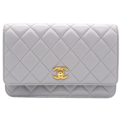 Lambskin Quilted CC Pearl Crush Wallet on Chain WOC Grey