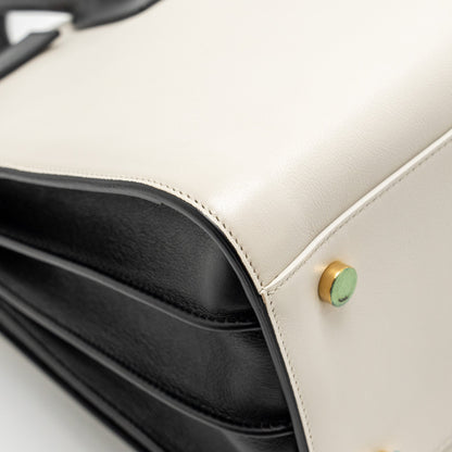 Saint Laurent /YSL Small Sac de Jour Tote Bag Calfskin White / Black GHW