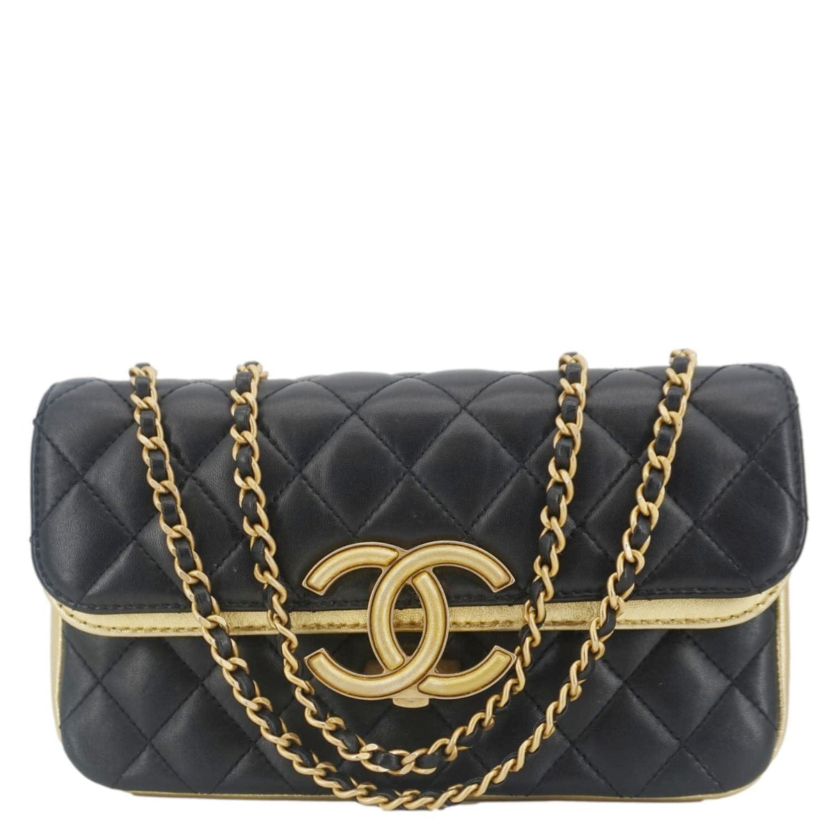 Chanel CC Double Flap Quilted Leather Shoulder Bag Black