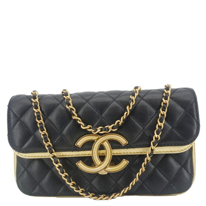 Chanel CC Double Flap Quilted Leather Shoulder Bag Black