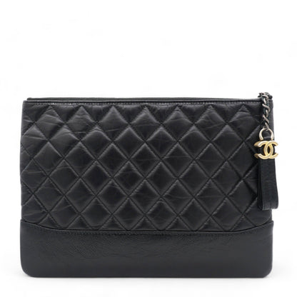 Aged Calfskin Quilted Medium Gabrielle Cosmetic Case Black