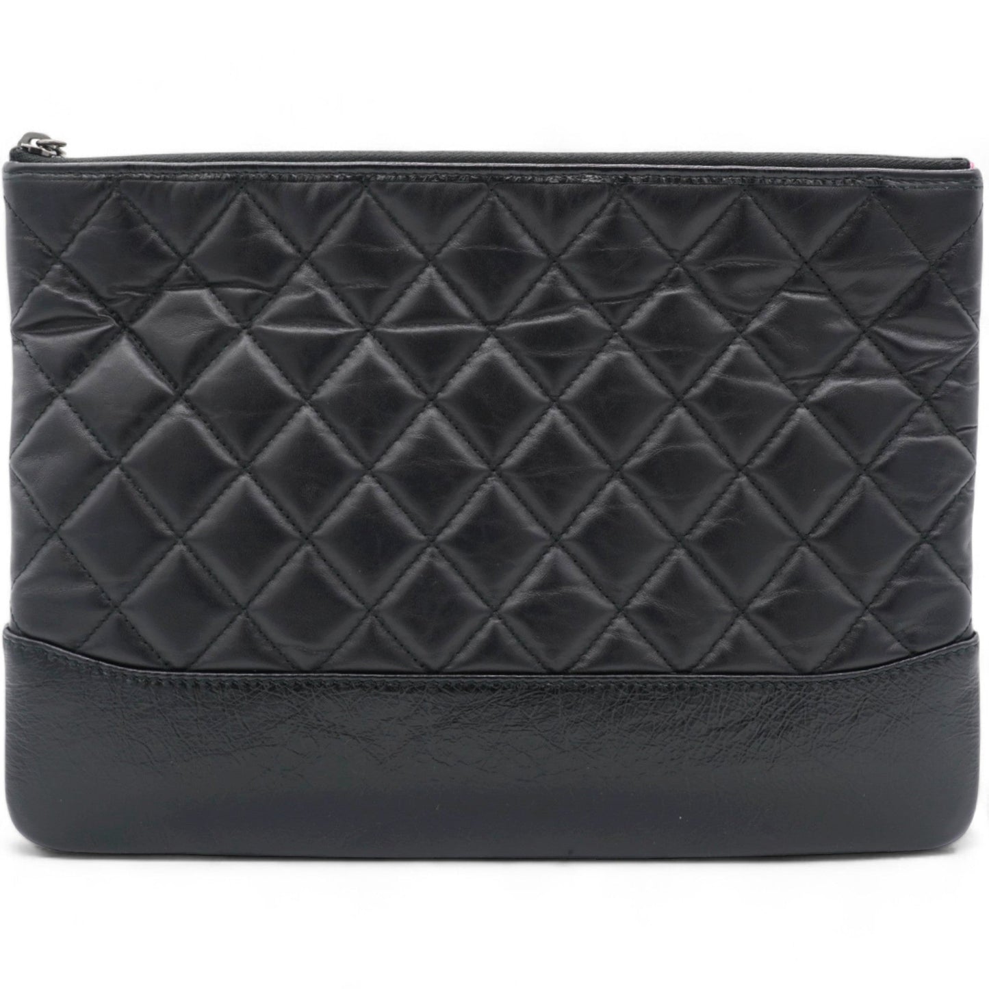 Aged Calfskin Quilted Medium Gabrielle Cosmetic Case Black
