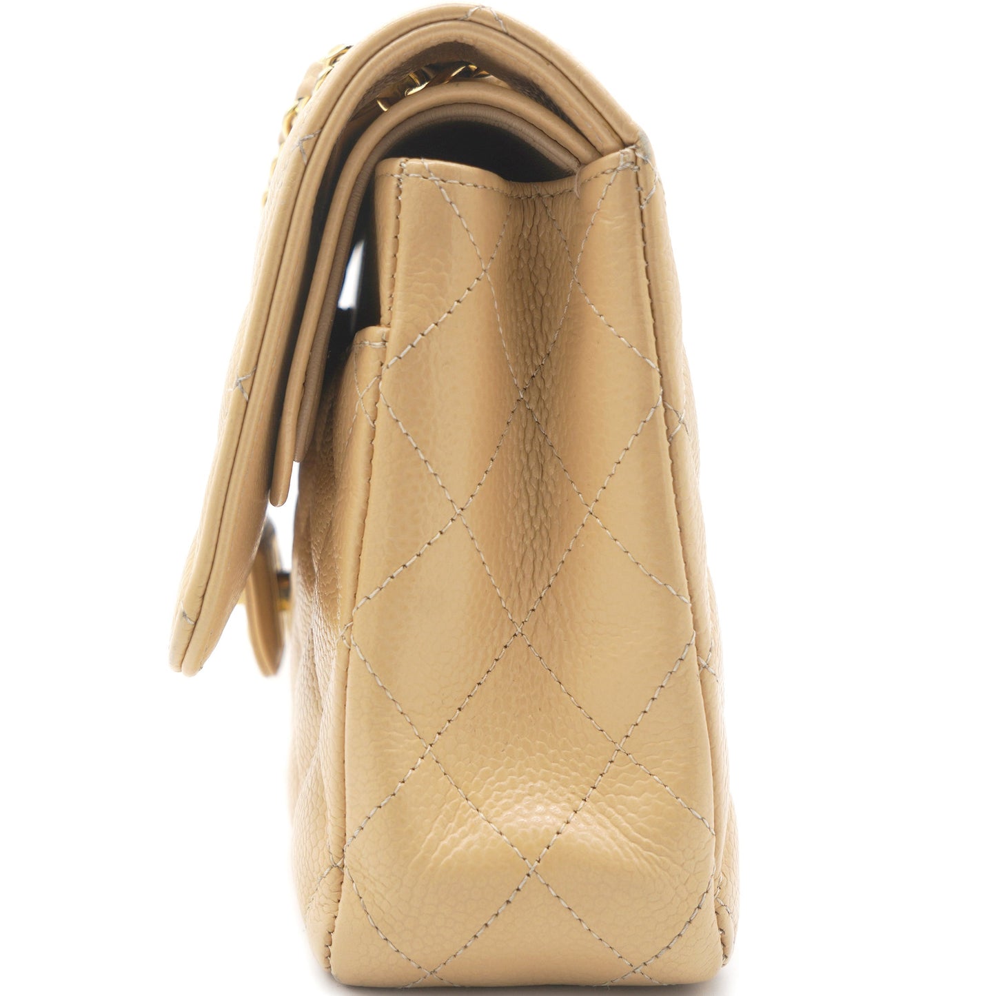 Beige Quilted Caviar Leather Classic Double Flap Bag