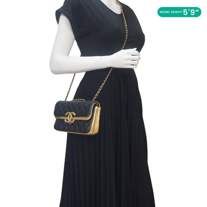 Chanel CC Double Flap Quilted Leather Shoulder Bag Black