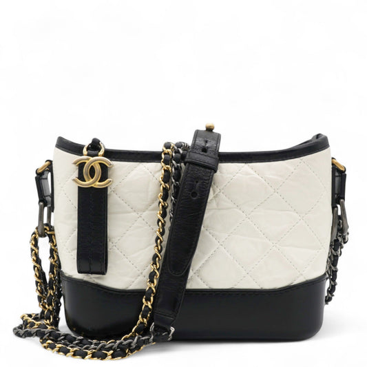 Aged Quilted Small Gabrielle Hobo Black White