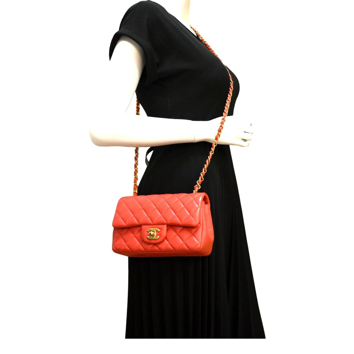 Chanel Mini Rectangular Flap Quilted Leather Crossbody Bag Red