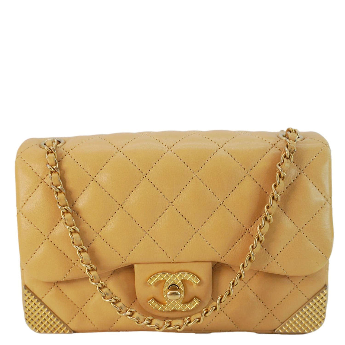 Chanel Rock The Corner Flap Quilted Leather Shoulder Bag Beige